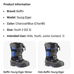 Baffin Young Eiger Kids Boots - Charcoal and Blue